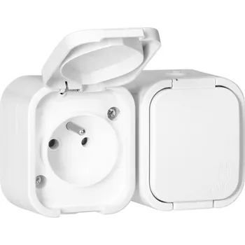 Elektrická zásuvka Dvojitá nástěnná zásuvka 2x2P+E, stříkající s víčkem B2, IP54, NT-6B2, bílá