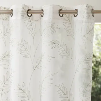 Záclona Blancheporte Voálová záclona s výšivkou listů a zakončením očky zelenkavá