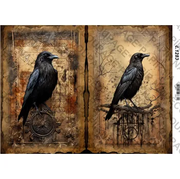 Umělecký papír Rýžový a soft papír na decoupage - Havran - KB01283 Materiál: Soft, Rozměr: A4