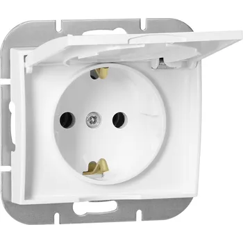Elektrická zásuvka Zásuvka zapuštěná s krytem Schuko, odolná proti vlivům počasí, Onyx, 16A, 250V, PT-17OH, bílá