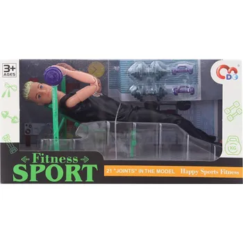 Panenka Panáček kloubový fitness sportovec panák set s lavicí a činkami plast