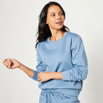 Dámská mikina Blancheporte Moltonová mikina s kulatým výstřihem modrá džínová 38/40