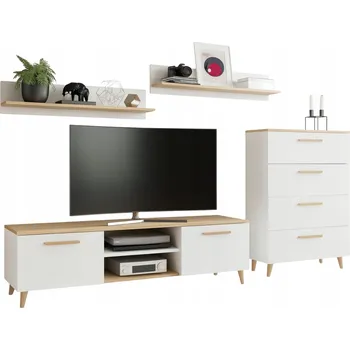 Obývací stěna Nábytková Stěna FREYA, sestava nábytku do obývacího pokoje, bílá / dub artisan