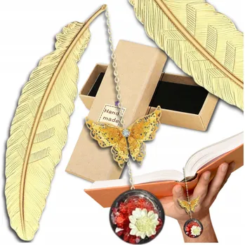 Doplněk ke knize Záložka do knihy kovové pero dárek elegantní zlatá s motýlkem