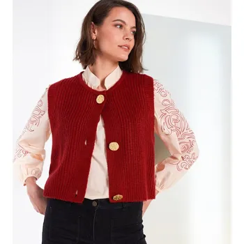Dámská vesta Blancheporte Vesta na zlatavé knoflíky bordó 46/48