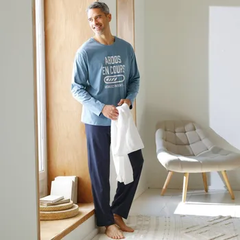 Dámské pyžamo Blancheporte Pyžamo s kalhotami a dlouhými rukávy nám. modrá/modrá 107/116 (XL)