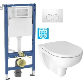 WC sada GEBERIT DuofixBasic s bílým tlačítkem DELTA21 + WC JIKA LYRA PLUS RIMLESS + SEDÁTKO DURAPLAST 458.103.00.2 21BI LY1