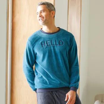 Dámské pyžamo Blancheporte Fleecové pyžamo Hello hebké na dotek paví modrá 87/96 (M)