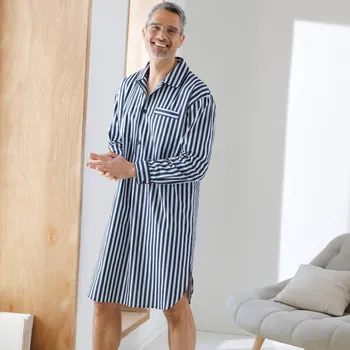 Pánská košile Blancheporte Pruhovaná pyžamová košile, bavlněný popelín nám. modrá/režná 117/126 (XXL)