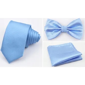 Kravata Sada pánský MOTÝLEK + KRAVATA + KAPESNÍČEK světle modrá MODRÁ