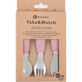 Příbor PETITE&MARS Sada příborů s nerezové oceli Take&Match Dusty Rose 12m+