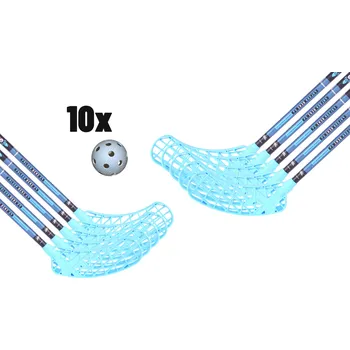 Florbalová hůl FLOORBEE Falcon SEMI 29 Carbon Composite + Balls Florbalová sada černá / modrá, 92cm (=102cm), 8x levá + 2x pravá