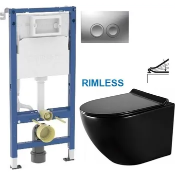 WC sada GEBERIT DuofixBasic s matným tlačítkem DELTA21 + WC MEXEN LENA ČERNÁ Rimless + SEDÁTKO 458.103.00.2 21MA ME01