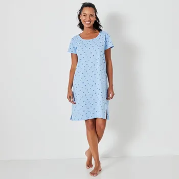 Dámská noční košile Blancheporte Krátká noční košile s krátkými rukávy a potiskem květinek ledově modrá 38/40