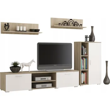 Obývací stěna Nábytková Stěna SOFEN sada nábytku do obývacího pokoje, dub sonoma, bílá