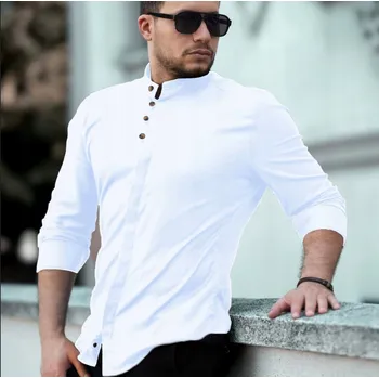 Pánská košile Rubaska Stylová Pánská Košile Bílá Bavlněná Stojáček Slim L