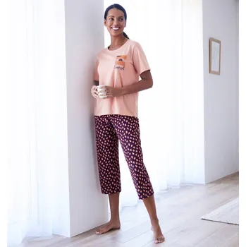 Dámské pyžamo Blancheporte Krátké pyžamo s potiskem zvířecího vzoru broskvová/černý rybíz 46/48