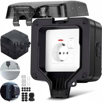 Elektrická zásuvka 250V VENKOVNÍ ZÁSUVKA IP66 ZAHRADNÍ VODĚODOLNÁ JEDNONÁSOBNÁ + PŘÍSLUŠENSTVÍ