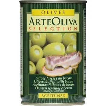 Dárkový potravinový koš ARTE OLIVA - Olivy zelené plněné slaninovou pastou ve slaném nálevu 300g (ARTE OLIVA - Olivy zelené plněné slaninovou pastou ve slaném nálevu 300g)