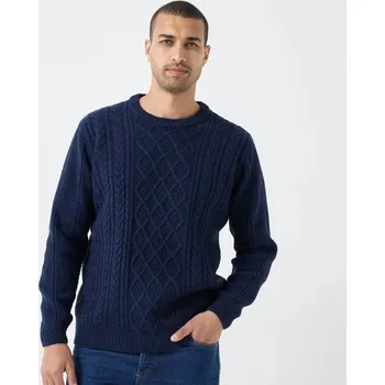 Pánský svetr Blancheporte Pulovr s irským vzorem a kulatým výstřihem nám. modrá 87/96 (M)