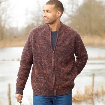 Pánský svetr Blancheporte Svetr s obousměrným zapínáním na zip, 30 % vlna oranžová melír 117/126 (XXL)