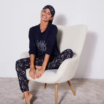 Dámské pyžamo Blancheporte Pyžamo + maska na spaní s 		motivem slunce nám. modrá 46/48