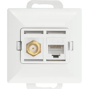 Elektrická zásuvka Jednoduchá zásuvka typ F + Jednoduchá zásuvka tel-komp. RJ-45 Cat6 Pearl, TV/F+RJ45/P, bílá