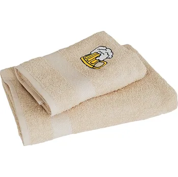 B.E.S. - Petrovice, s.r.o. Dárkový set ručník a osuška 50x90+70x140 froté s výšivkou piva - béžová