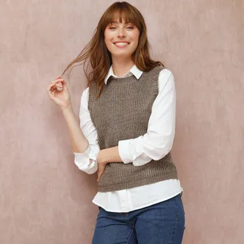 Dámská vesta Blancheporte Vesta z hladkého úpletu s kulatým výstřihem hnědošedý melír 52