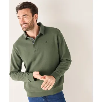 Pánská mikina Blancheporte Hřejivá mikina s polo límečkem a výšivkou vpředu khaki 127/136 (3XL)