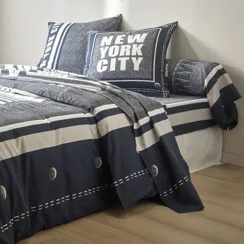 Povlečení Blancheporte Povlečení pro teenagery z polycotonu, potisk Manhattan nám. modrá povlak na polštář 65x65 cm