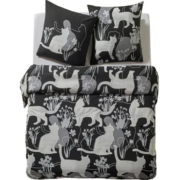 Povlečení Blancheporte Bavlněné povlečení Mistigri s potiskem koček černá jednolůžko 140x200 + 65x65 cm