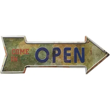 Plechová cedule Cedule 46x16cm šipka Open