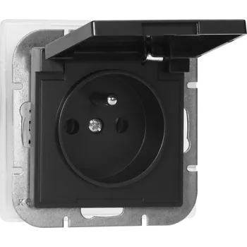 Elektrická zásuvka Zásuvka na omítku 2P+E s krytem, odolná vůči povětrnostním vlivům, Pearl, 16A, 250V, PT-16PH, černá
