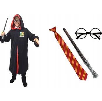 Karnevalový kostým SUPER Sada Kostým Harry Čaroděj 110/116 Brýle Kravata Hůlka 4el MK86