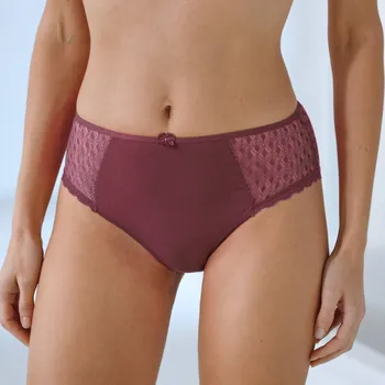 Kalhotky Blancheporte Sada 2 jednobarevných kalhotek maxi z bavlny a krajky Coria zn. Confidence Lingerie® bordó 46/48