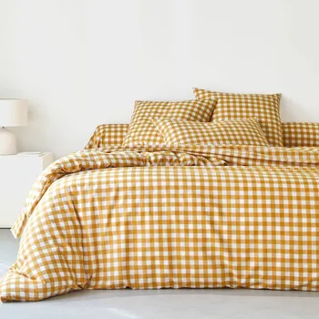 Povlečení Blancheporte Povlečení Lou s kostkami, bavlna medová napínací prostěradlo 90x190 cm