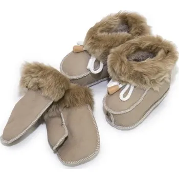 Capáčky Soupravička dětské botičky a rukavičky šedé 0-8 měsíců