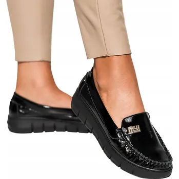 Dámské mokasíny Dámské kožené mokasíny na platformě, zlatá ozdoba, POLSKÝ výrobek, velikost 36