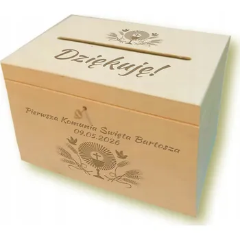 Dárková krabička Dřevěná truhla na OBÁLKY s přáním ke PRVNÍ SVATÉ PŘIJÍMÁNÍ s gravírováním