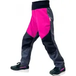 Unuo (ušito v ČR) Dívčí softshellové kalhoty Unuo Flexi s fleecem šedé s růžovou