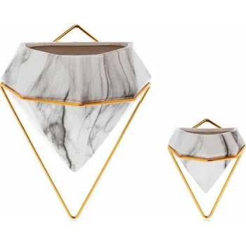 Květináč NÁSTĚNNÝ KERAMICKÝ KVĚTINÁČ SEMELA SADA 2KS 23X20X11,5 CM+14X10X6 CM BÍLÁ/ZLATÁ