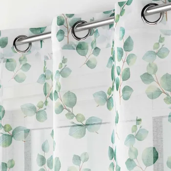 Záclona Blancheporte Voálová záclona s barevným potiskem listů, zakončení očky bílá/zelená