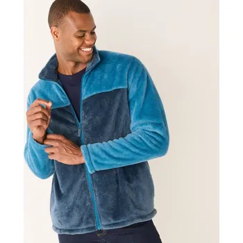 Pánská mikina Blancheporte Dvoubarevná plyšová fleecová mikina na zip tyrkysová/nám. modrá 97/106 (L)
