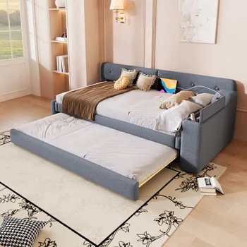 Pohovka Jednolůžková dřevěná postel Arhatreya 90x200 cm šedá