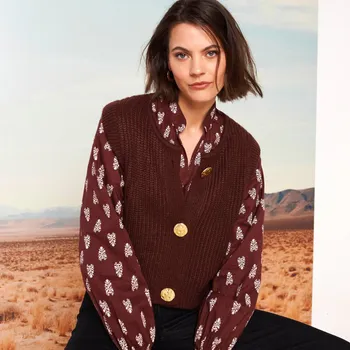 Dámská vesta Blancheporte Vesta na zlatavé knoflíky čokoládová 50