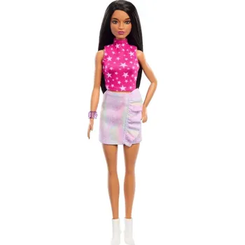 Hračka Mattel Barbie modelka lesklá sukně a růžový top s hvězdami HRH13