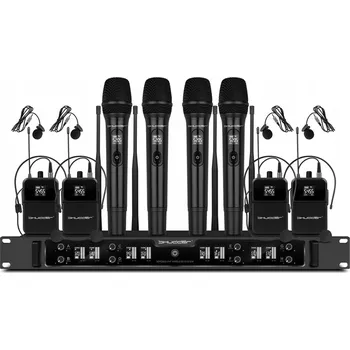 Mikrofon Mikrofony Shudder SDR2803: 4x ruční mikrofon + 4x bodypack (klopový/hlavový) mikrofon, 128 kanálů