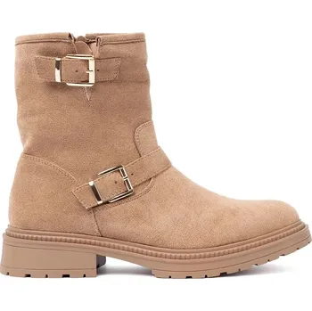 Dámské polobotky Stylové dámské kotníkové boty karamel na plochém podpatku 39