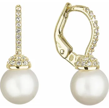 Náušnice Zlaté 14 karátové náušnice žluté zlato s bílou říční perlou a zirkony 91PZ00022